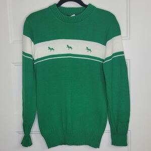 Vintage Green Sweater with Horses Size S